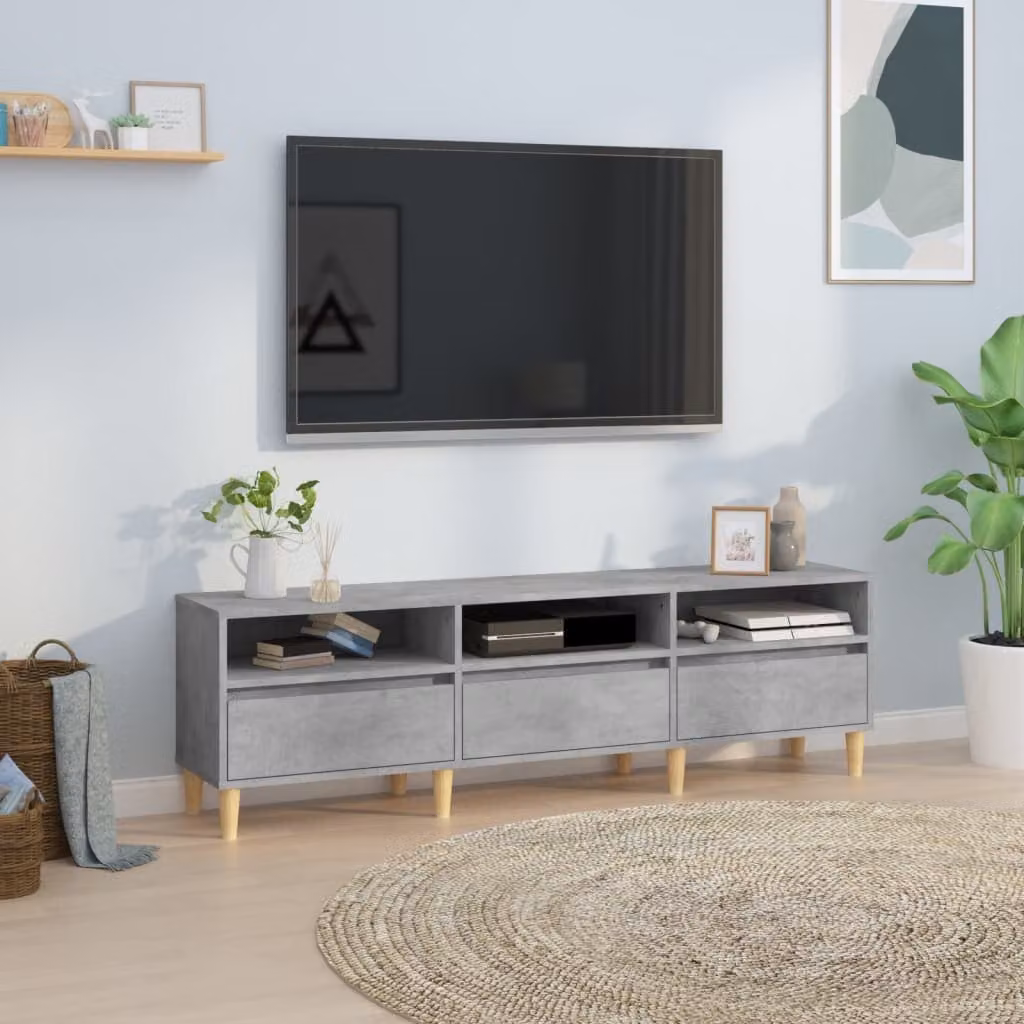 Mobile TV vidaXL in stile rustico grigio cemento con legno e MDF, L 150 x P 30 x H 44,5 cm