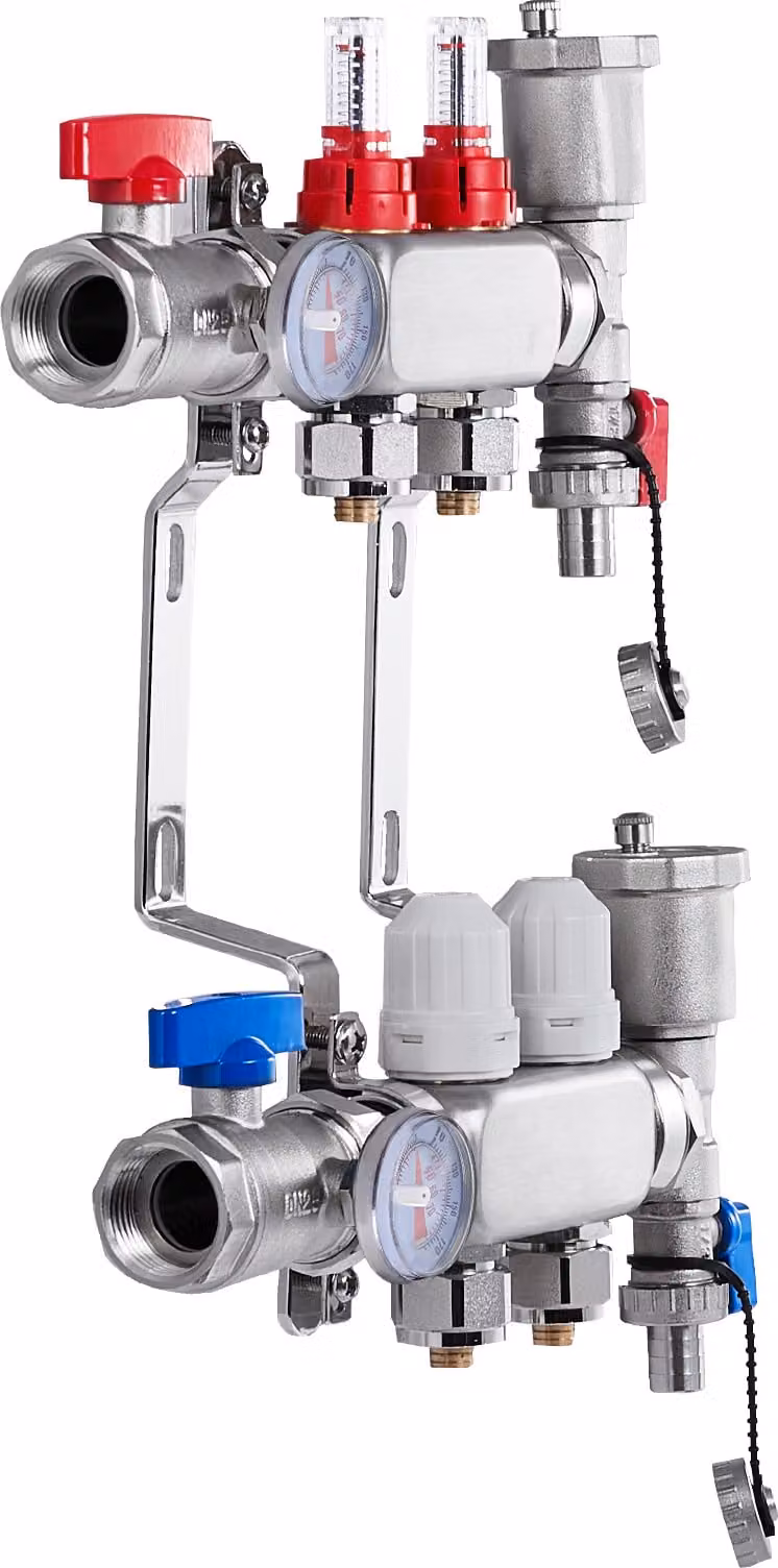 SucceBuy Collettore di calore radiante a 2 rami, tubo PEX da 1/2 pollice, acciaio inox per riscaldamento a pavimento, kit con adattatori da 1/2 pollice inclusi