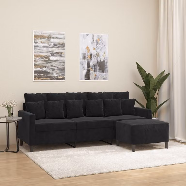 Maison Exclusive - Divano a tre posti con poggiapiedi, nero, 180 cm, in velluto