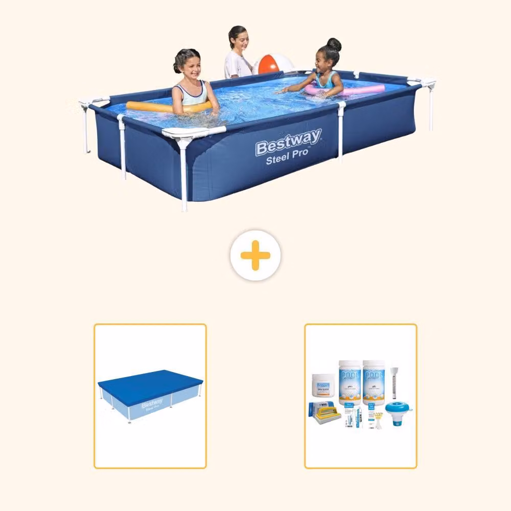 Bestway Steel Pro, piscina rettangolare - 221x150x43 cm - 3 pezzi, modello S22701