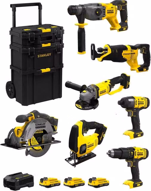 Kit Stanley FatMax SVK702 Giallo con batterie ricaricabili e caddy 3in1