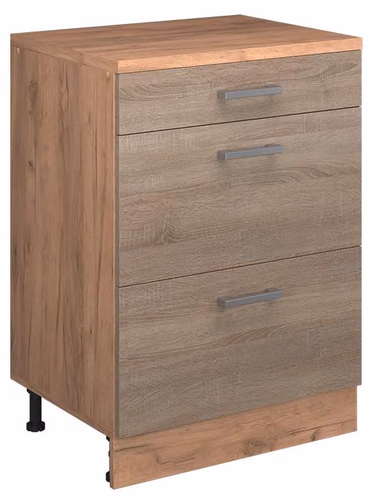 Mobile cucina sottotetto Vicco R-Line Sonoma 60 cm senza inclinazione con 3 cassetti, Model 61720