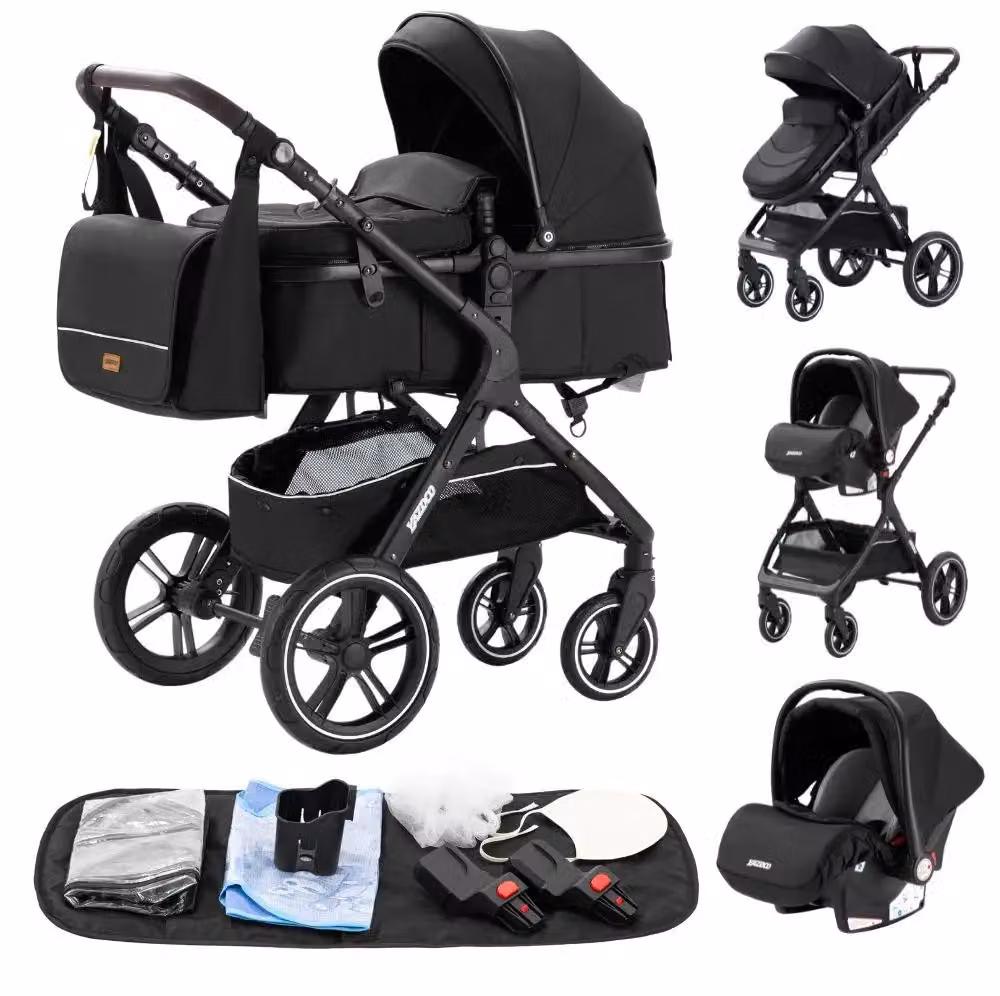 Passeggino combinato 3-in-1 - Modello V9 - Versione HX1 - Pieghevole - Compatibile con seggiolino auto - Adatto dai neonati ai 3 anni - Fino a 20 kg - Colore: nero