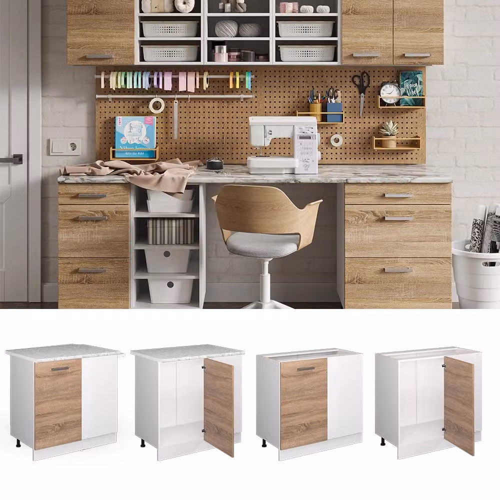 Armadio ad angolo universale R-Line Vicco in legno, colore bianco e marrone, con ante a battente, L/P/H: 86,0 x 46,0 x 81,6 cm – 2