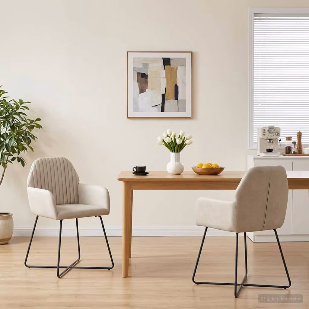 Set di 2 sedie da pranzo vidaXL in velluto beige con struttura in metallo, L 55 cm x P 50 cm x H 84 cm