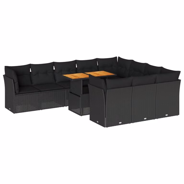 Set Divani da Giardino 11 pz con Cuscini in Polyrattan Nero