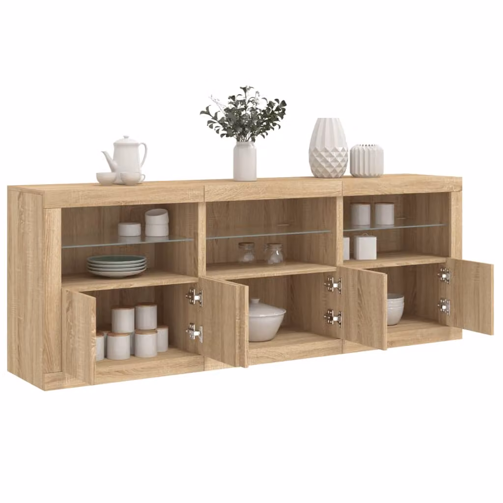 vidaXL Credenza Moderna con Luci LED in Rovere Sonoma, L: 181,5 cm, P: 37 cm, H: 67 cm