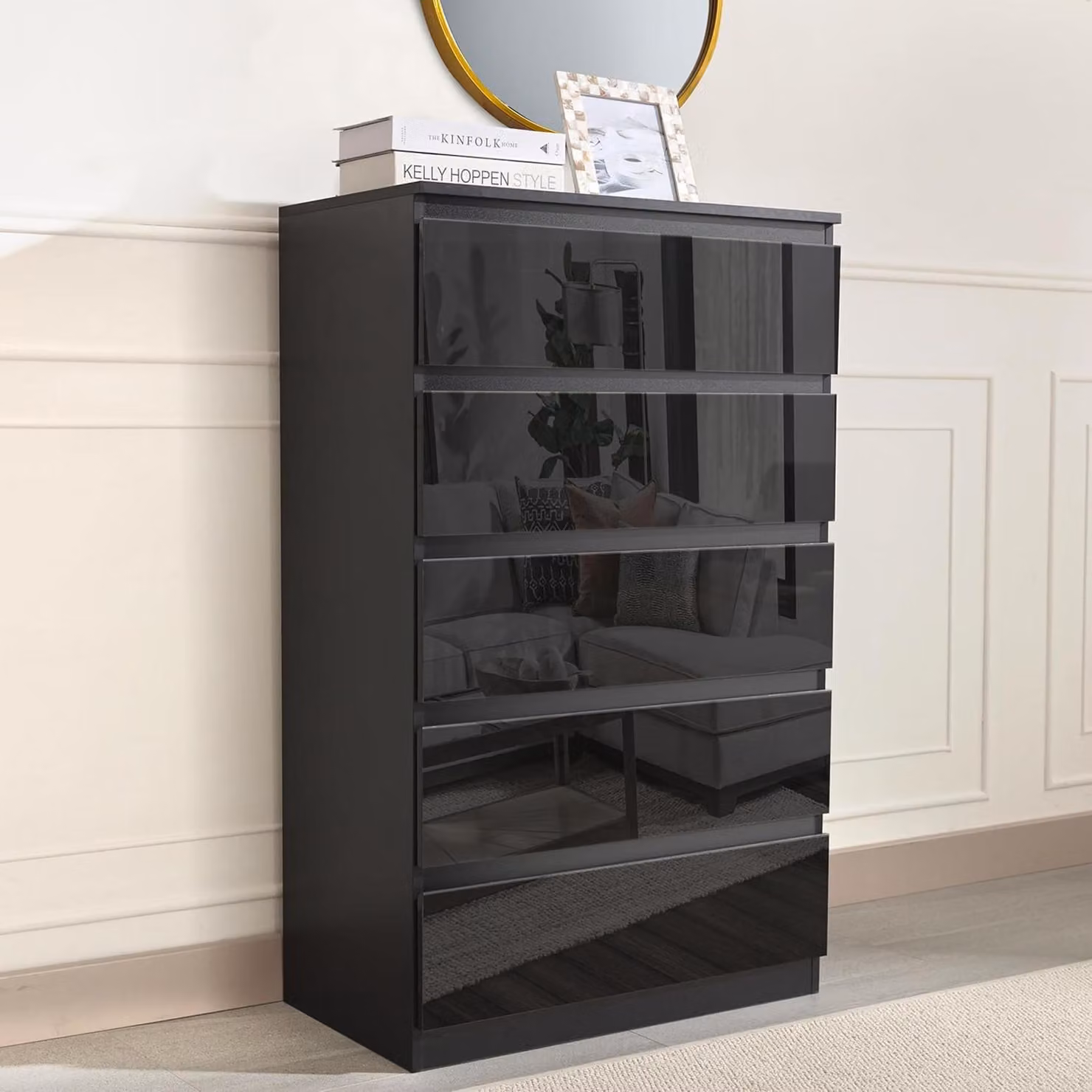 Credenza Kenji 5 cassetti nero lucido