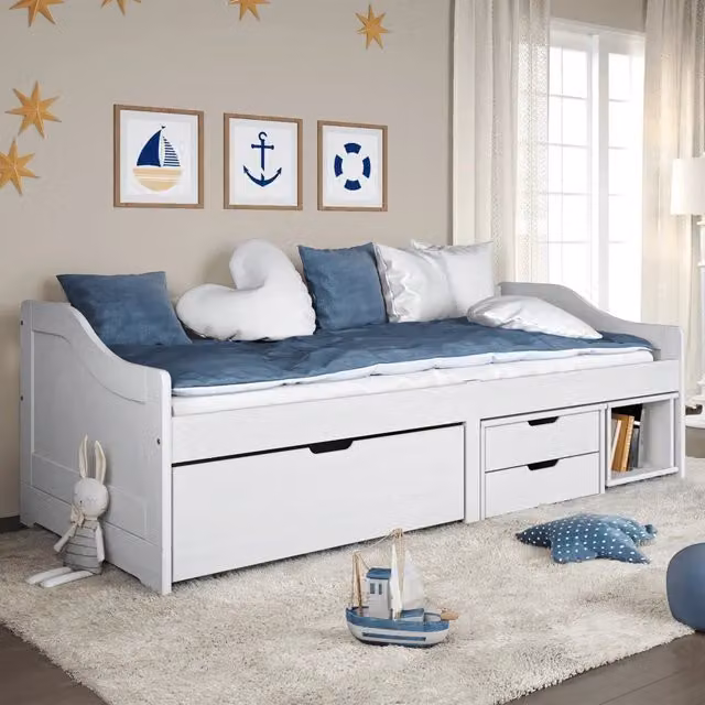 Letto singolo con 3 cassetti in legno massello di pino bianco vidaXL L/P: 90 x 200 cm