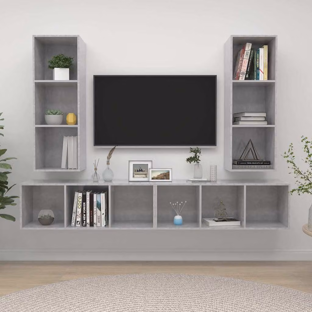 Mobile TV a parete vidaXL in legno multistrato, Grigio Cemento