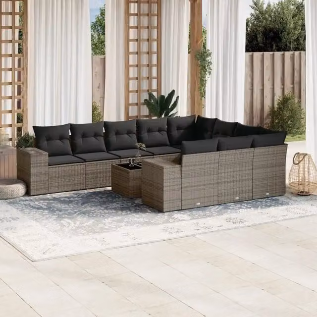 Set Divani da Giardino 11 pz con Cuscini in Polyrattan Grigio 3255437