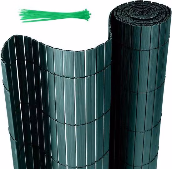 Recinzione da giardino in PVC 0,8 x 4 m - verde - a forma di W - per terrazze e giardini - resistente ai raggi UV e al vento