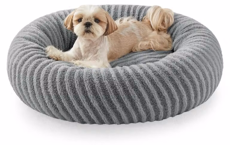 Cuccia per cani, cuccia per gatti, forma a ciambella, rotonda, lavabile, antiscivolo, 51x51x20 cm, grigio chiaro