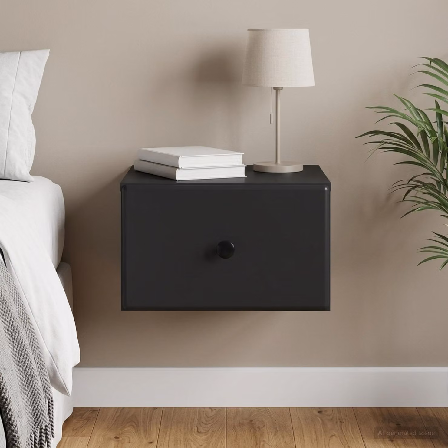vidaXL Mobiletto da notte sospeso con cassetto Nero L: 34,5 cm, P: 33 cm, H: 20 cm