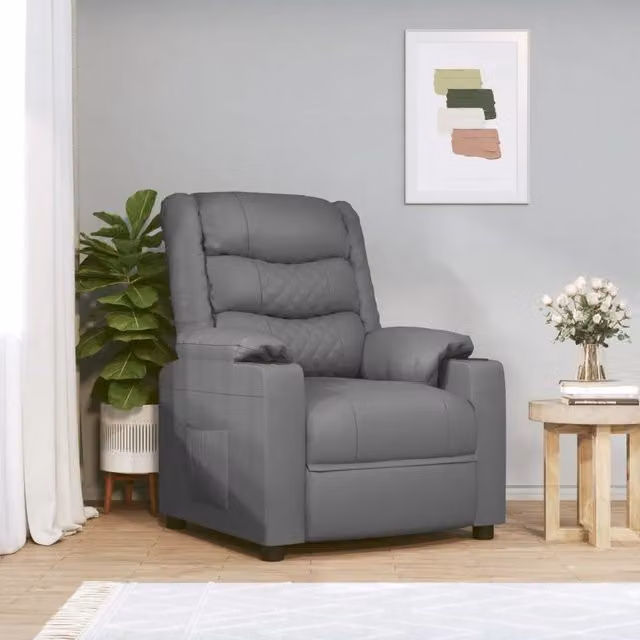 Poltrona Reclinabile Elettrica Grigia in Similpelle 3143452