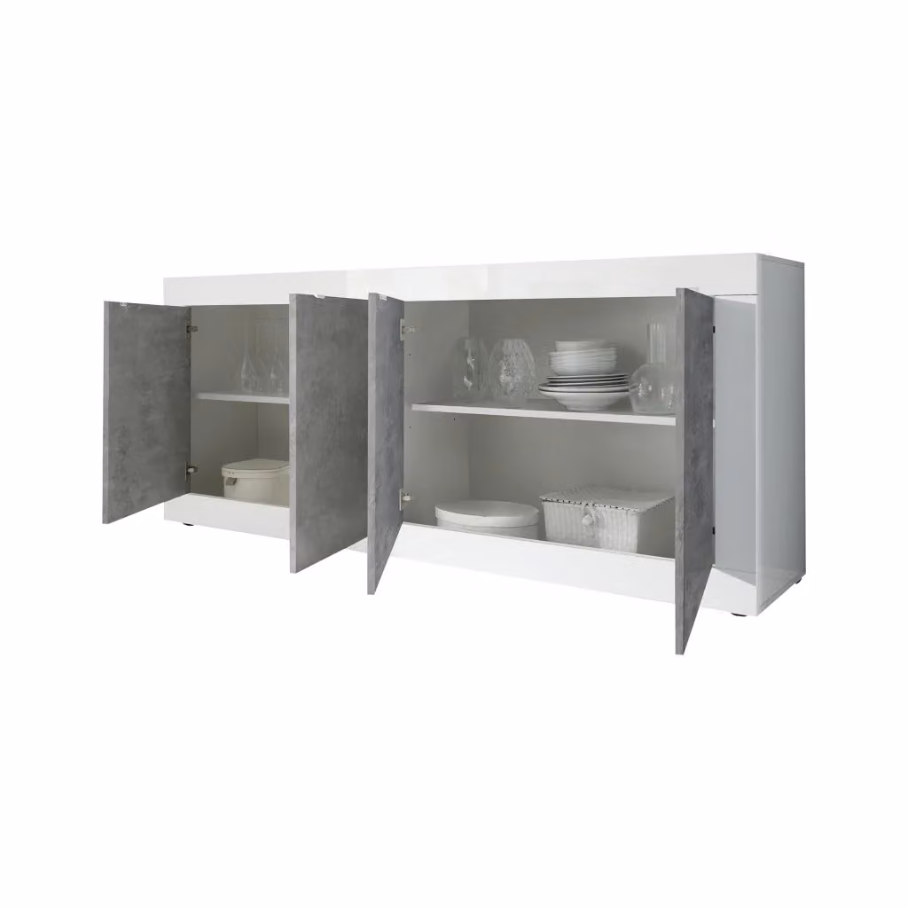 Madia Poli DMORA, Credenza moderna con 2 ripiani, Bianco lucido, L: 207 cm, P: 43 cm, H: 86 cm – 2