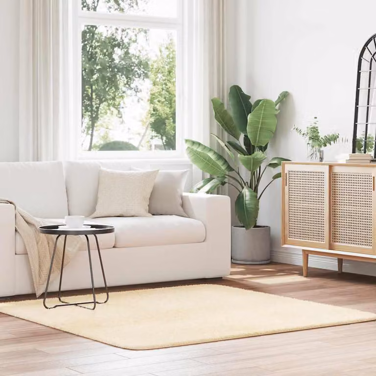 Tappeto Shaggy a Pelo Lungo vidaXL NAVARRA Crema Beige in Poliestere L/P: 160 x 160 cm