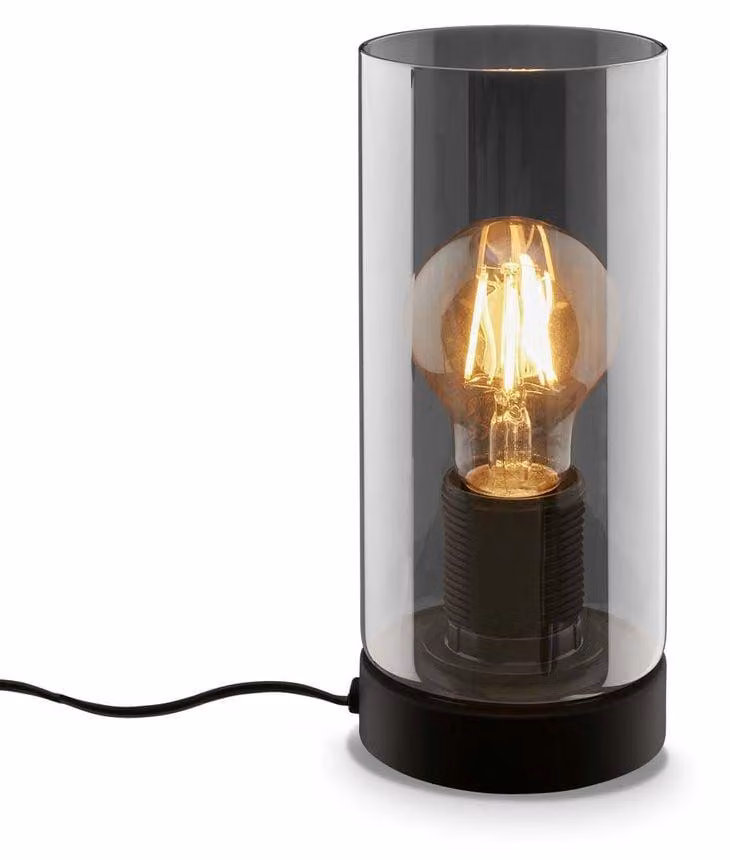 Tischleuchte, nero, Rauchglas, 1xE27/max.10W