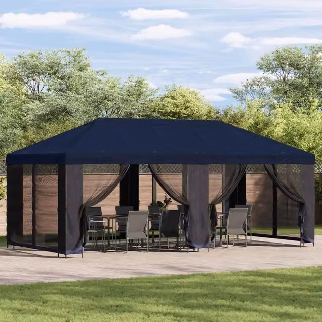 Gazebo da giardino con pareti laterali 6 x 3 m Blu 3376025