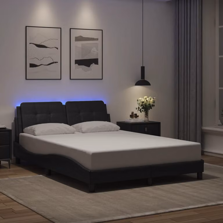 vidaXL Giroletto Zadar Nero con LED e porta USB, L/P/H: 200 x 120 x 74,5 cm