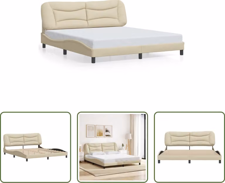 The Living Store Struttura letto con testiera crema 180x200 cm in tessuto