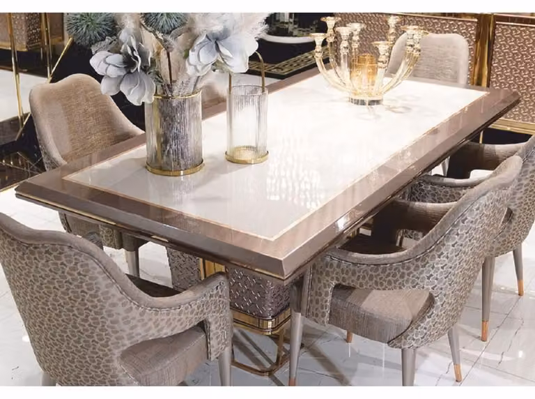 Casa Padrino tavolo da pranzo bianco / grigio / oro 223 cm - Mobili per la sala da pranzo