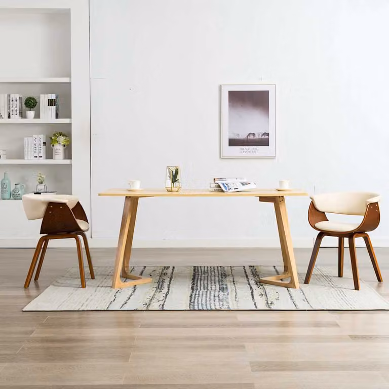 Set di 2 sedie da pranzo vidaXL in legno curvato e similpelle color crema e marrone