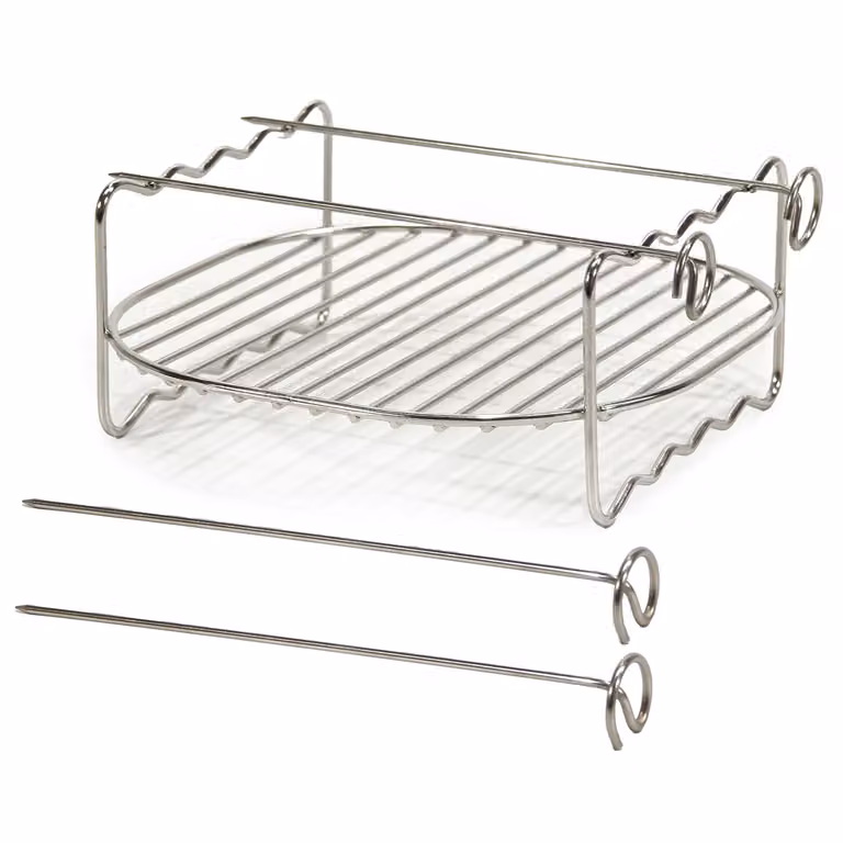 GUSTO CASA Set Griglia con 4 Spiedini in Acciaio Inox per Friggitrice ad Aria, Colore Argento, H 7 x L 17 x P 17 cm