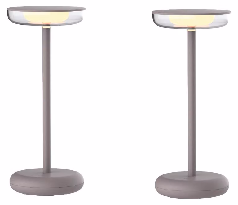 Luxus Europe - Lampada da tavolo Mykonos - Set da 2 pezzi, color tortora - Lampada da tavolo da esterno senza fili, ricaricabile