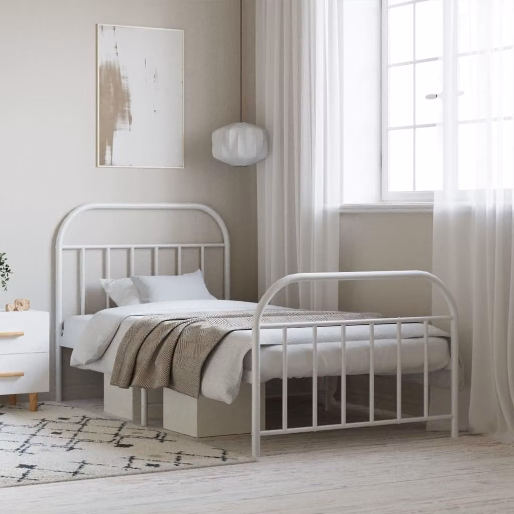 The Living Store Struttura letto con testiera e pediera in metallo bianco 100x190 cm