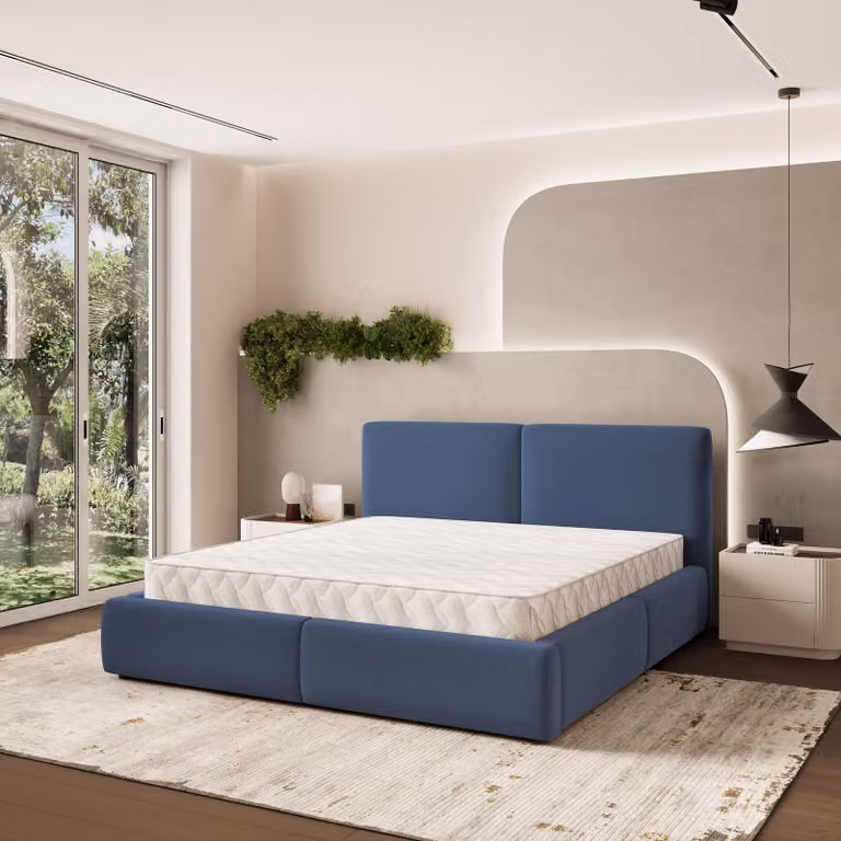Letto imbottito Masseno FELURO 180x200 cm, letto imbottito con cassetti - Blu, SORO 76