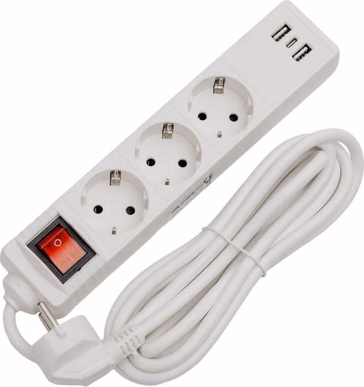 Fiesta Power Supply Ciabatta con funzione di ricarica USB e interruttore 3 m