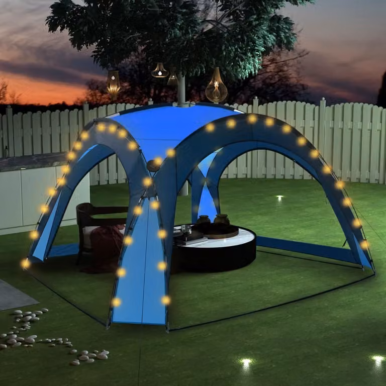 The Living Store Tenda per feste con LED e 4 pareti laterali 3,6x3,6x2,3 m Blu