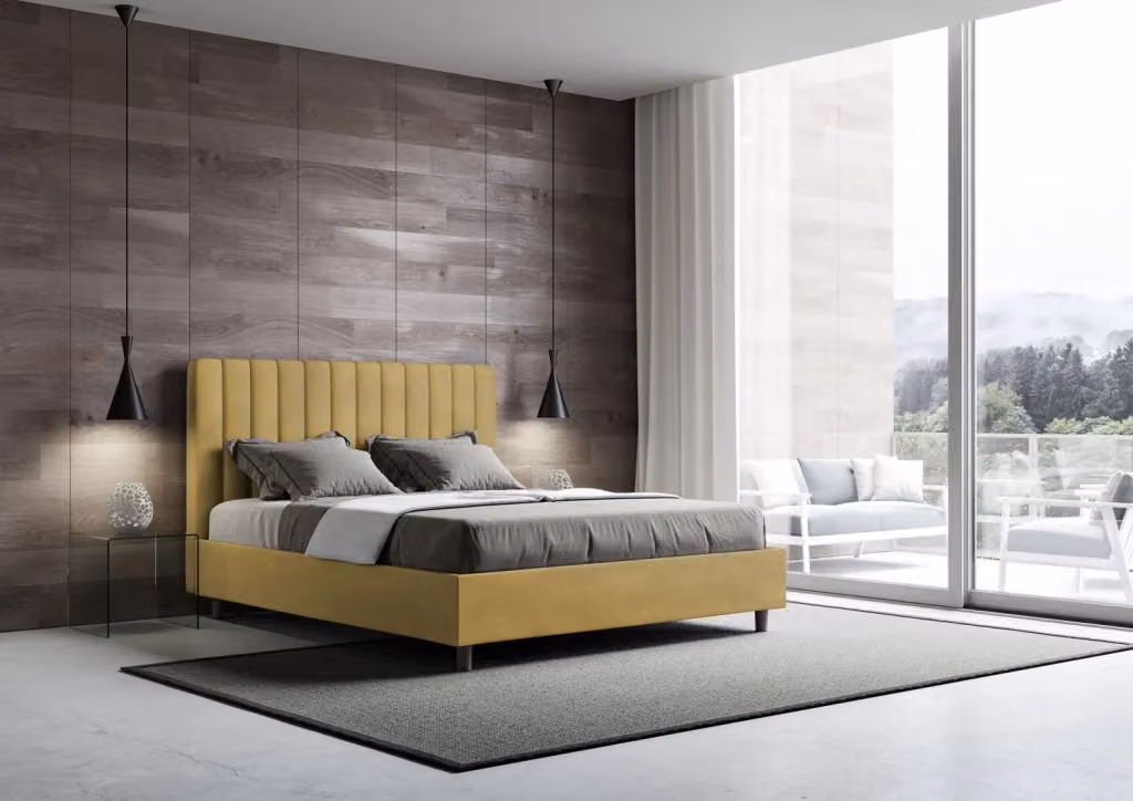Letto matrimoniale king size BS COM con rete imbottita in microfibra colore giallo L: 170 cm, P: 200 cm, H: 122 cm – 2