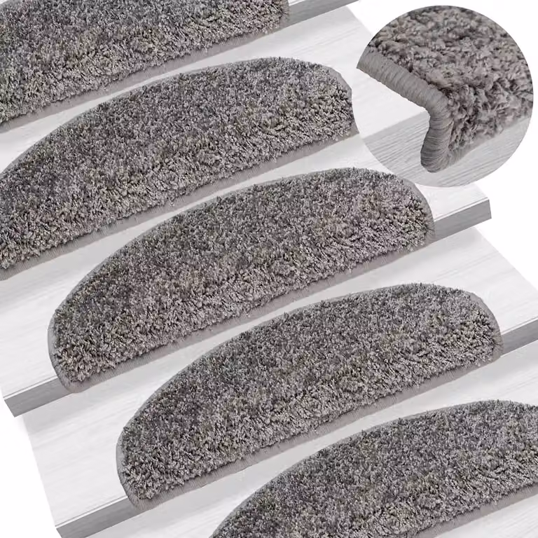Set di 15 tappetini per scale semicircolari vidaXL in polipropilene grigio, antiscivolo e fonoassorbente, L: 65 cm, P: 40 cm, H: 4 cm