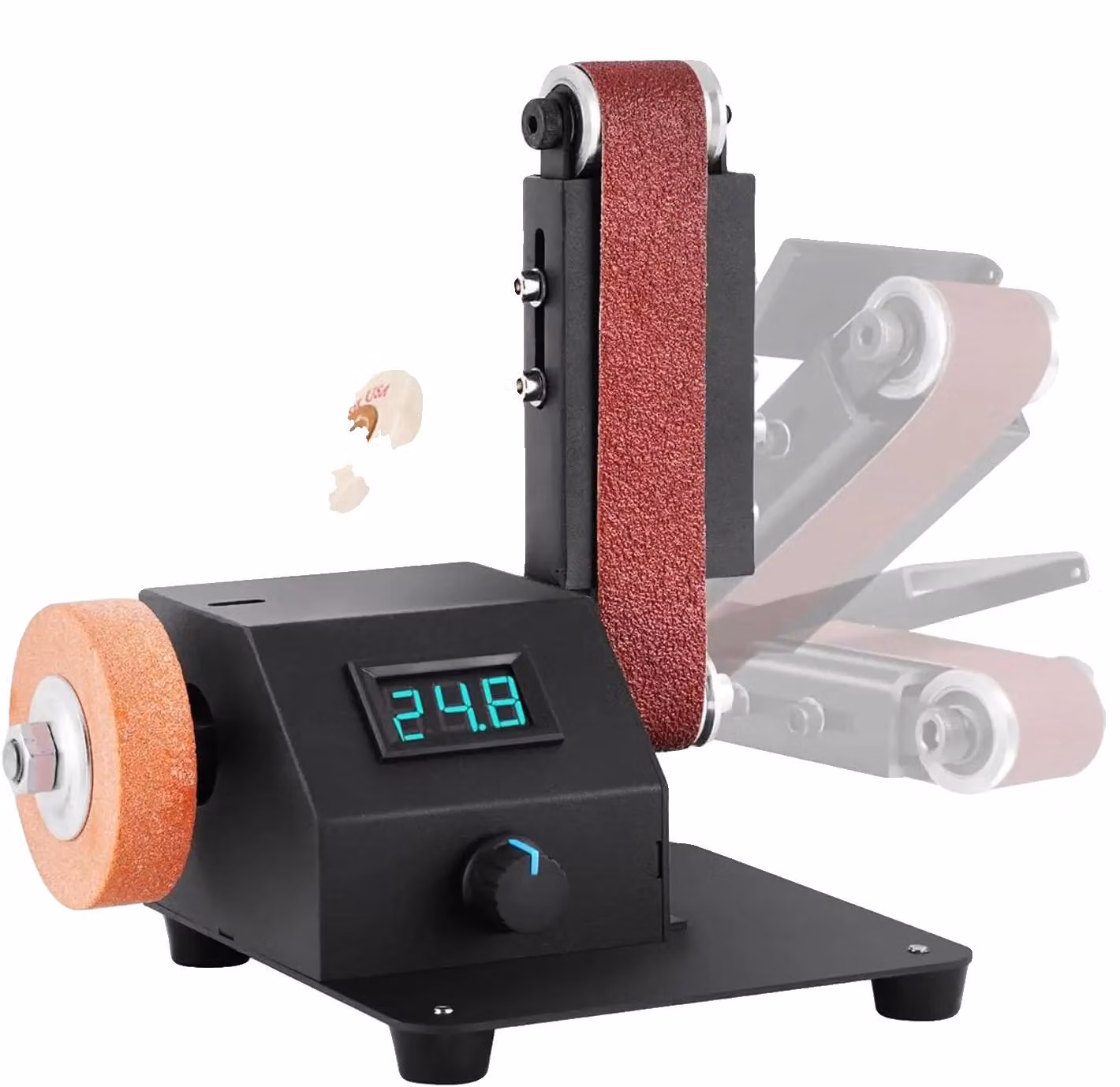 Levigatrice a nastro, 350 Watt, 7 livelli di velocità, nastro abrasivo da 1,2 x 15 pollici, piano di lavoro regolabile, potenza del motore: 795