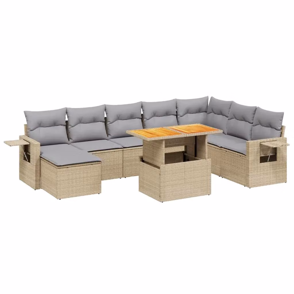 vidaXL Set Divano da Giardino a L 9 pz in Polyrattan con Cuscini Beige e Tavolino – 2
