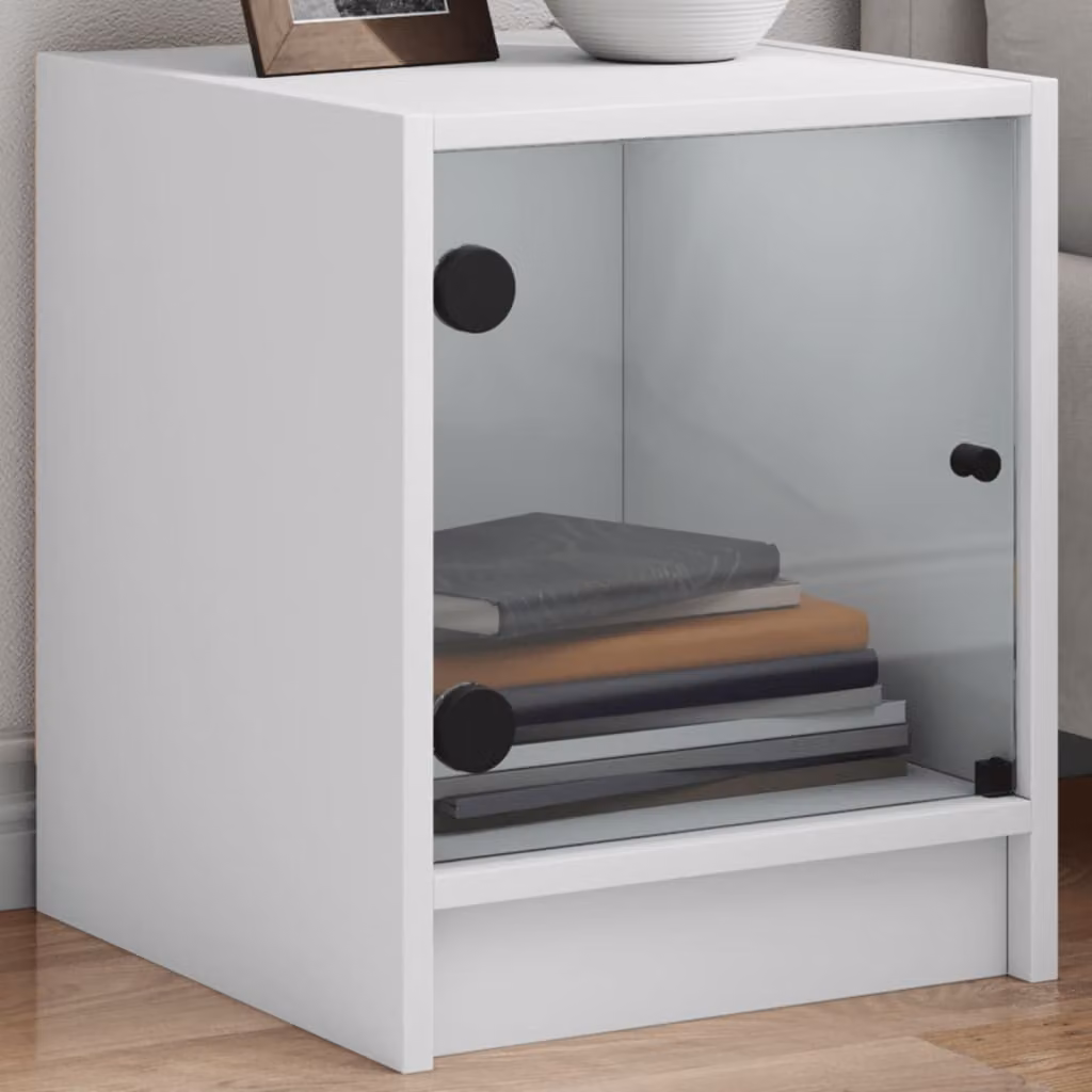 Set di 2 comodini vidaXL con ante in vetro, colore bianco, L 35 cm x P 37 cm x H 42 cm
