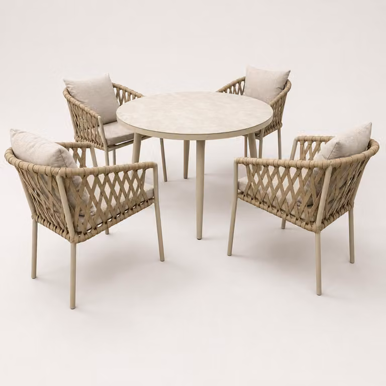 Set di mobili da giardino greemotion Avola, set di mobili da giardino in alluminio color taupe, 5 pezzi, cuscini inclusi