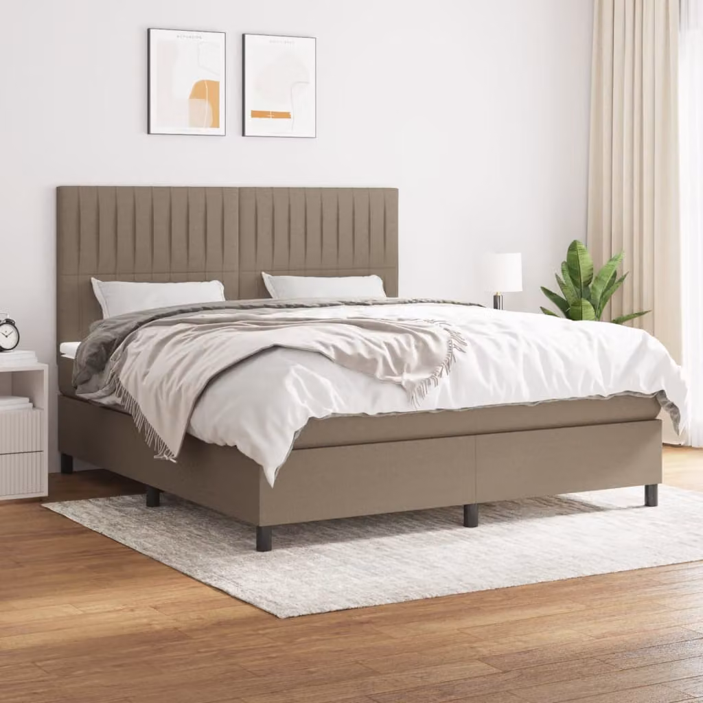 vidaXL Letto Ibrido con Giroletto a Molle e Materasso in Tessuto, Colore Tortora, L/P/H: 180 x 200 x 128 cm