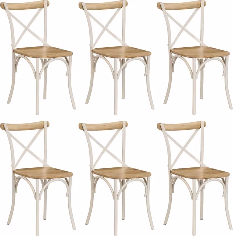 The Living Store Sedie da pranzo 6 pz. Legno massiccio di mango bianco