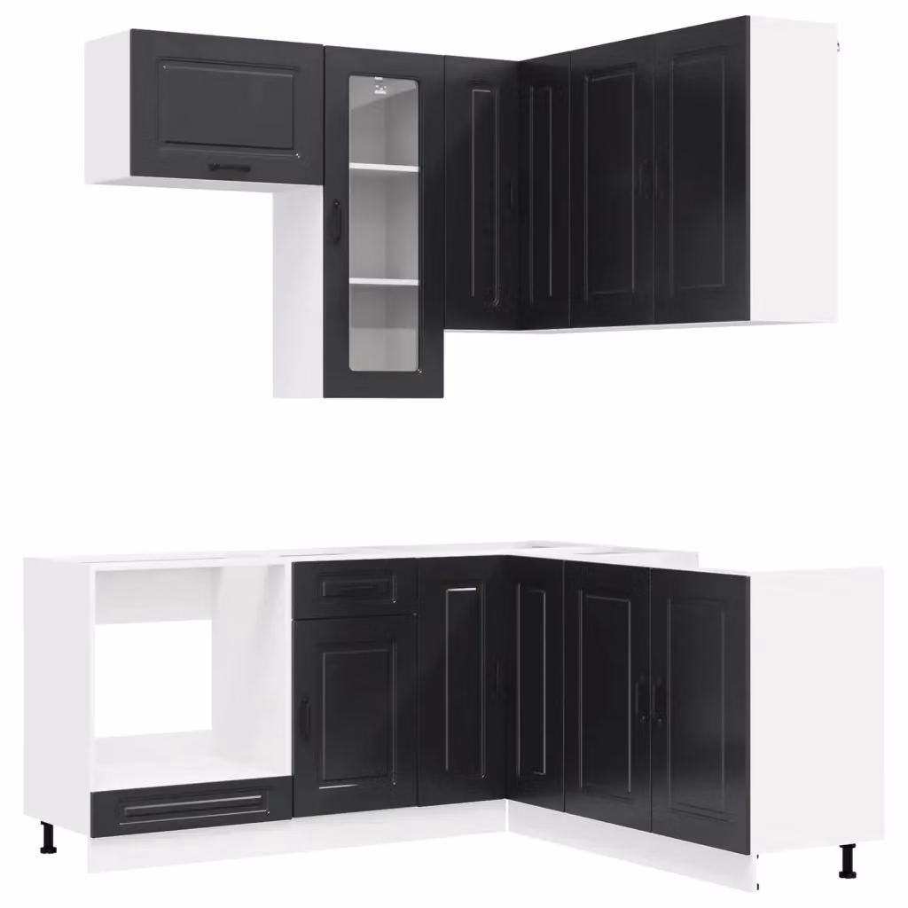 Unità Cucina Moderna KALMAR vidaXL in 8 Pezzi Nero Opaco con Ante in Vetro e MDF – 2