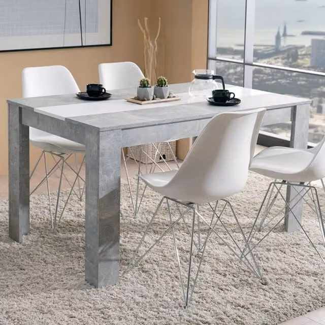 Tavolo fisso Simala DMORA per 6 persone, rettangolare, Grigio e Bianco, L: 135 cm, P: 80.5 cm, H: 74.5 cm