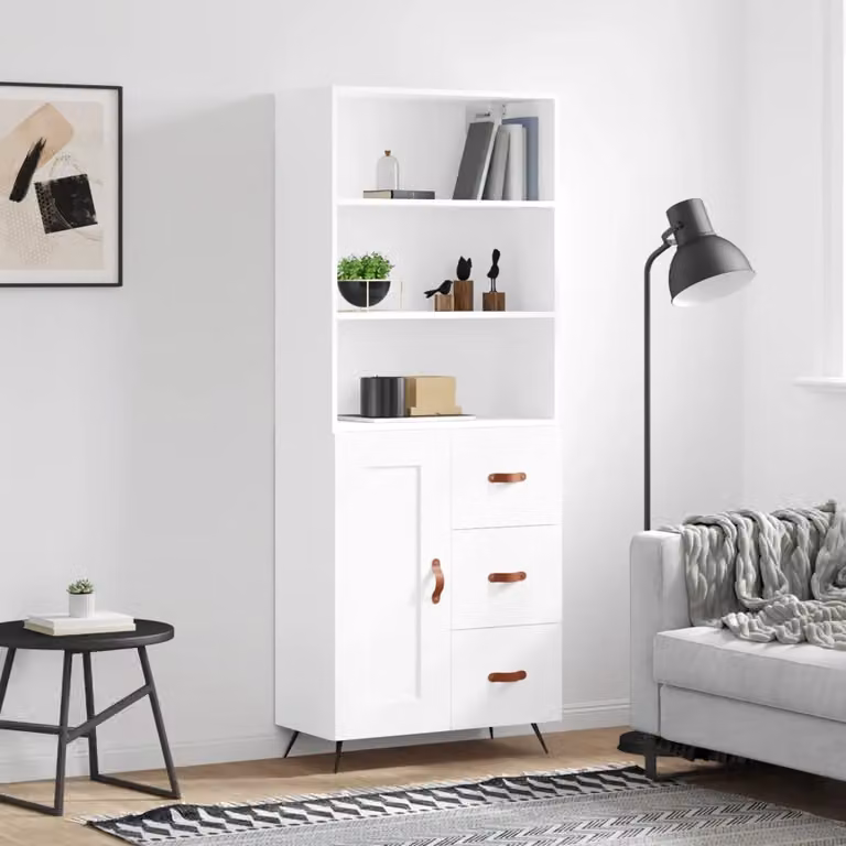 vidaXL Credenza Moderna Bianca con Ante a Battente in Legno e Metallo L: 69,5 cm, P: 34 cm, H: 180 cm