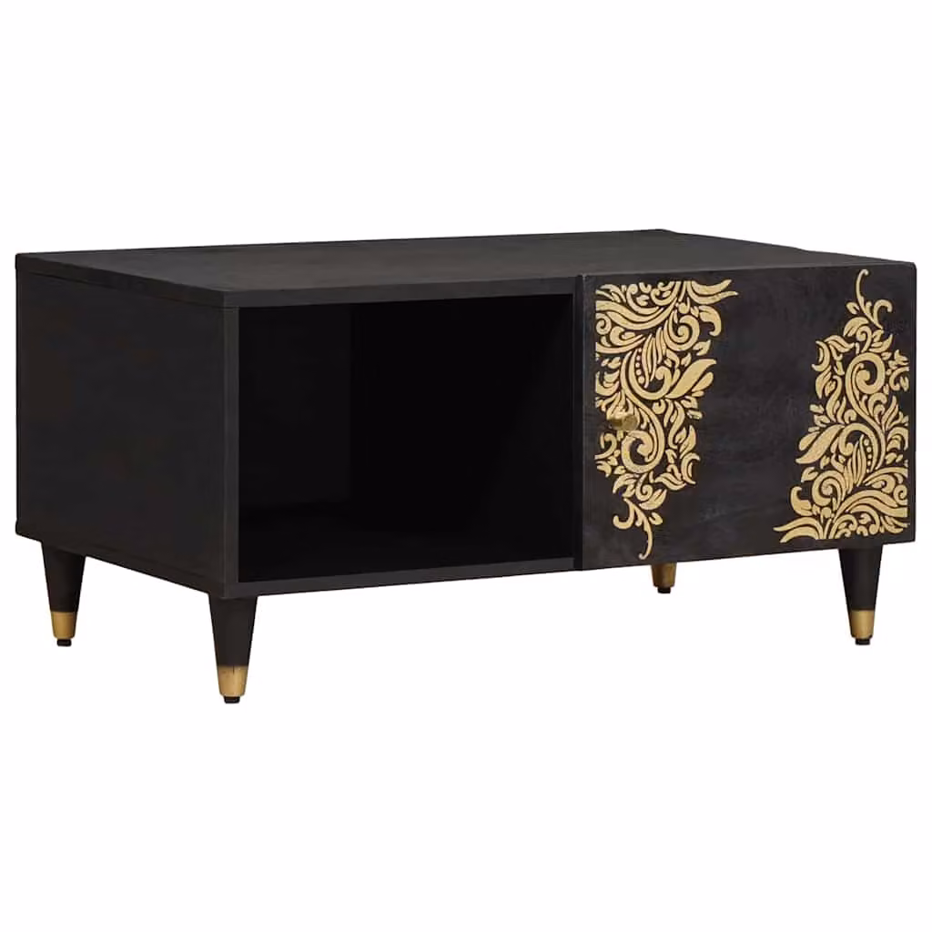 vidaXL Tavolino da salotto moderno in legno di mango e metallo, L 80 cm x P 50 cm x H 40 cm, Nero e Marrone