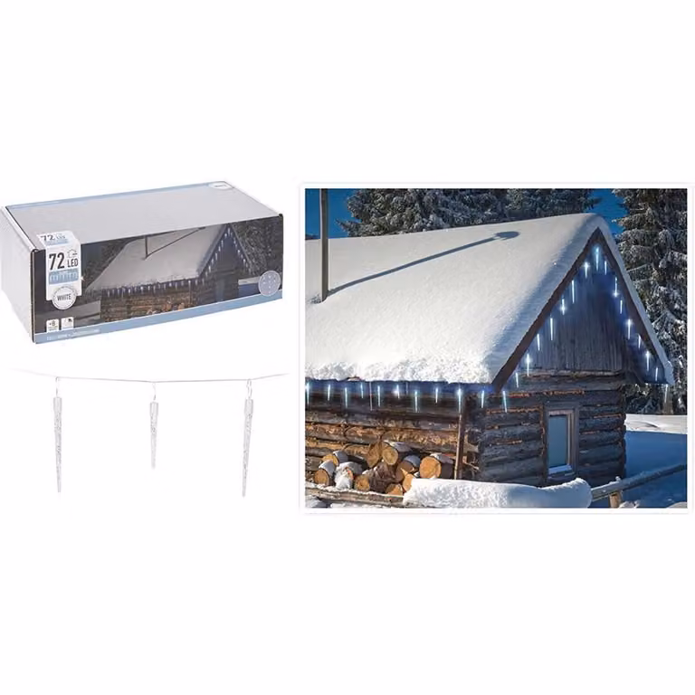 Catena luminosa a ghiaccioli con 72 LED - Lunghezza 6,9 m - Luce bianco-blu - Adatta per interni ed esterni - IP44 - 8 modalità di illuminazione incl. telecomando - Funzione timer