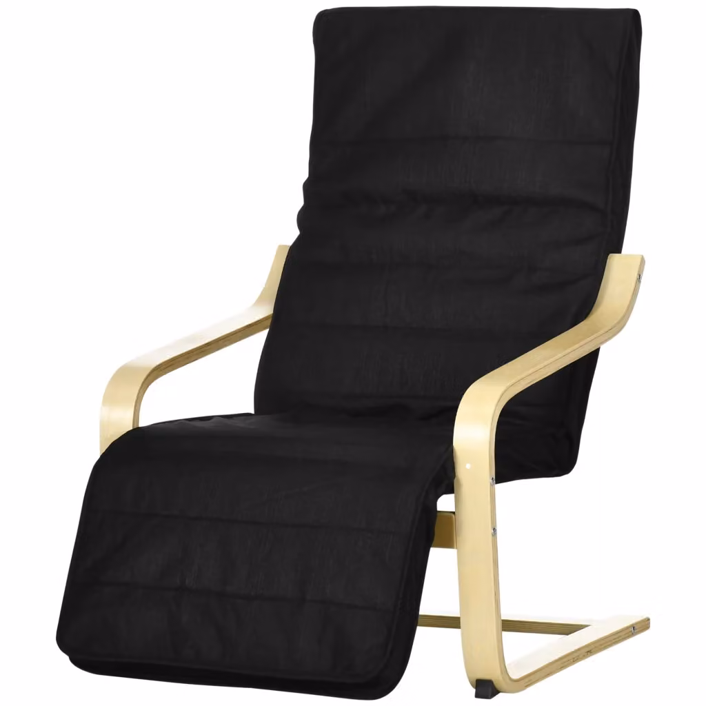 Poltrona relax reclinabile con poggiapiedi Xylo in legno di betulla e tessuto nero L/P/H: 66,5 x 94 x 100 cm – 2