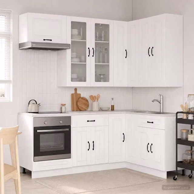 Unità cucina componibile KALMAR vidaXL in legno MDF bianco con ante in vetro e design minimalista L: 175,4 cm, P: 80 cm, H: 75,5 cm