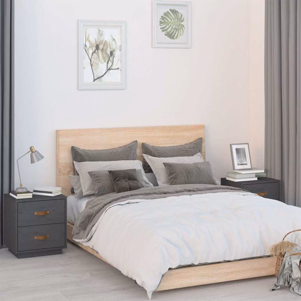Set di 2 comodini vidaXL in legno massello di pino grigi L: 40 cm, P: 34 cm, H: 45 cm