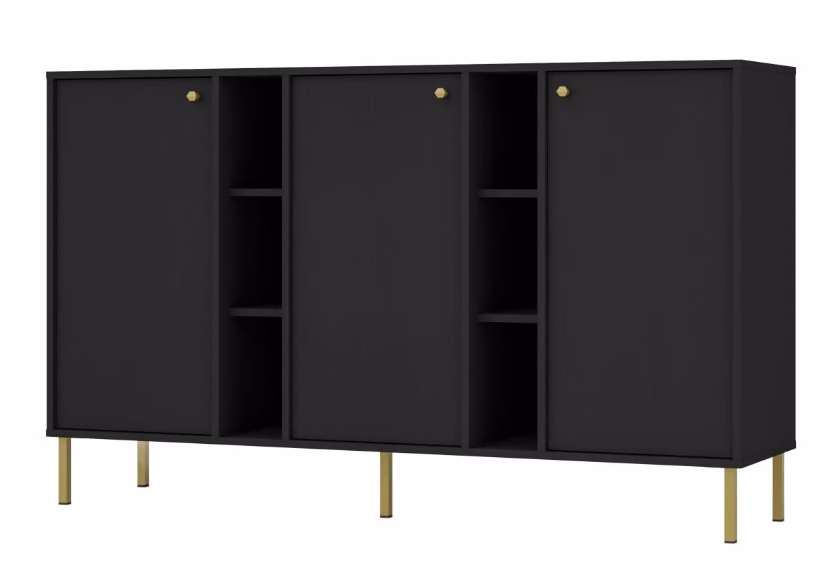 Cassettiera larga IROS 2 - nero grafite / oro